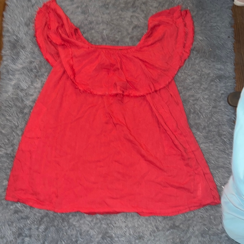 Free People Dress Beach Cover Up Ruffle Top Tassels Pockets red/orange